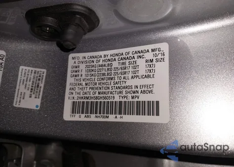 2016 Honda Cr-V Ex z USA, uszkodzony, nr VIN 2HKRM3H58GH560519